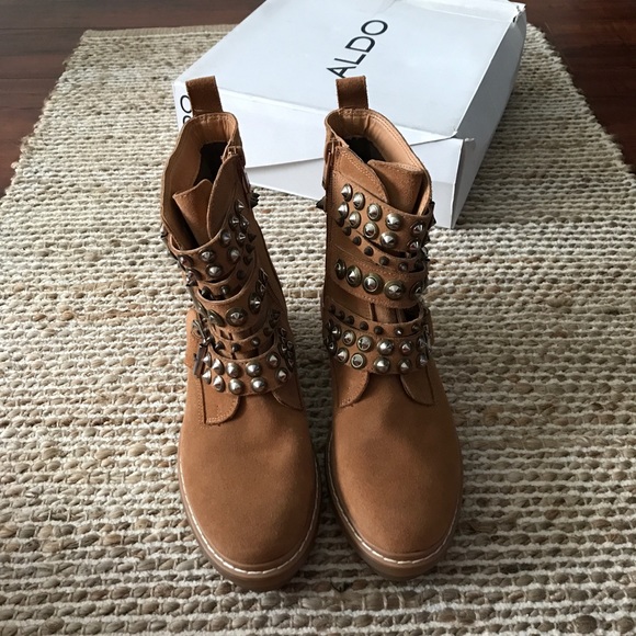 Aldo Shoes | Aldo Kelia Studded Buckle Boots | Color: Brown/Tan | Size: 7 | Selinacosta's Closet